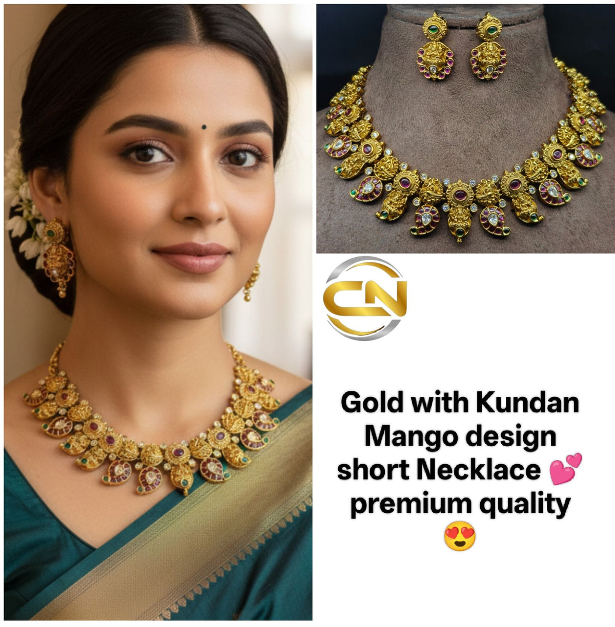 gold with Kundan Mango design necklace 💕