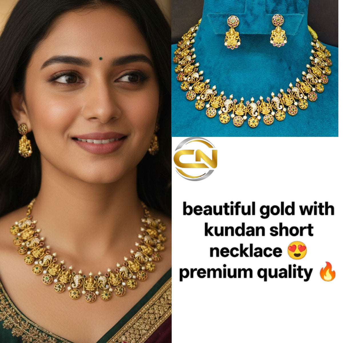 gold with kundan short necklace 😍
