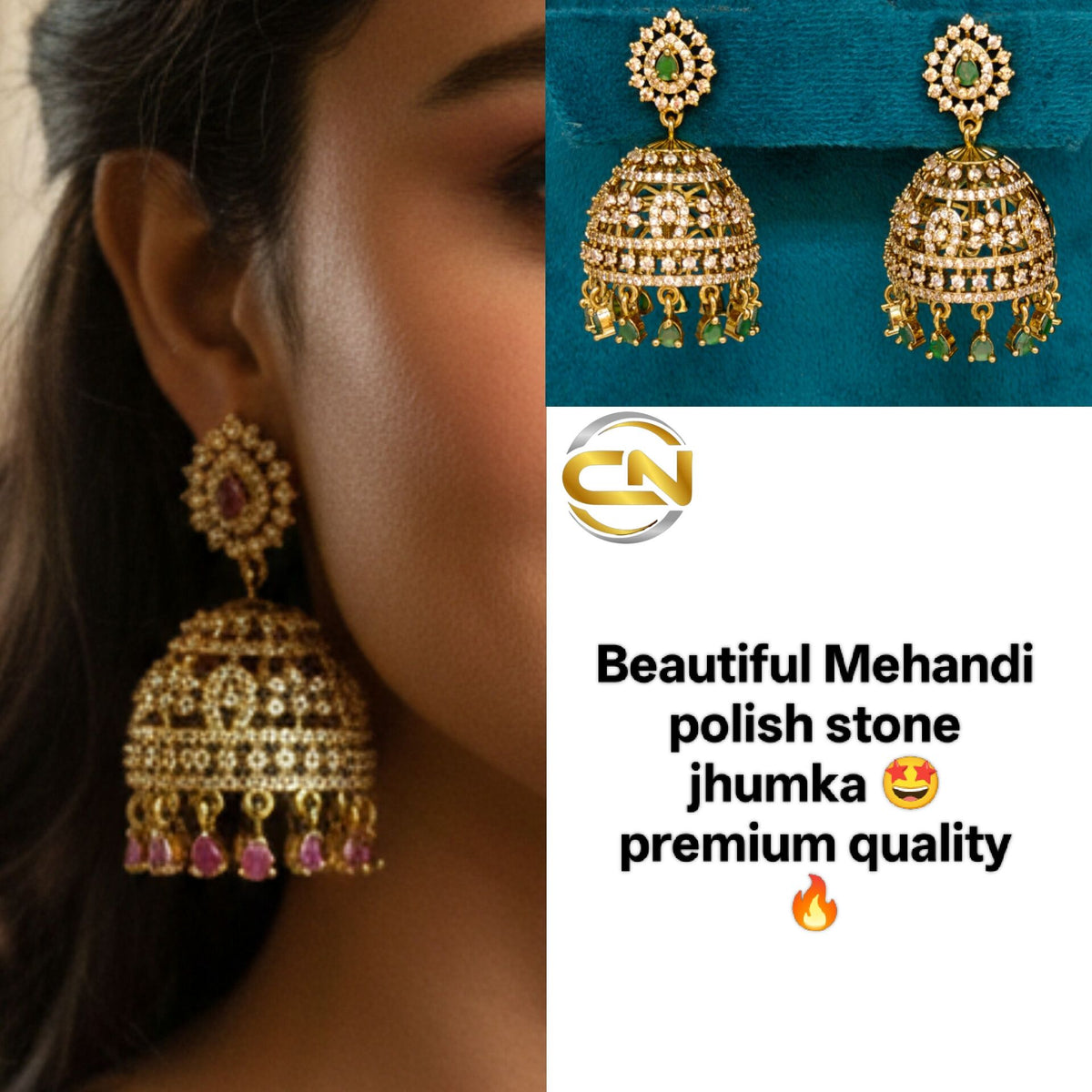 mehandi polish stone jhumka ✨