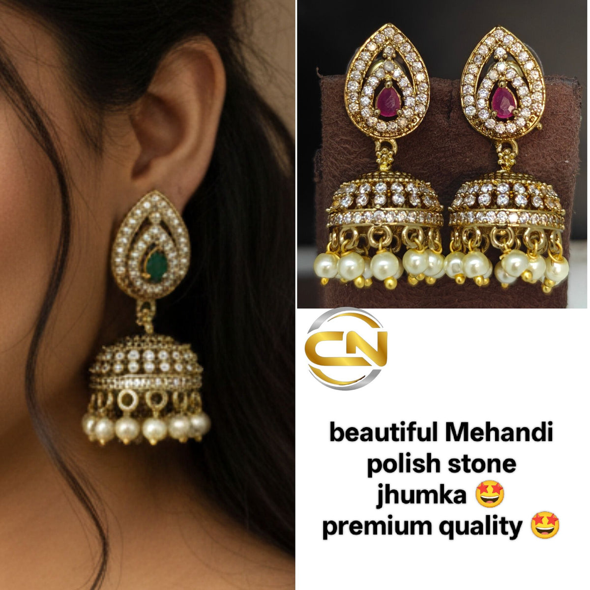 Mehandi polish stone jhumka 🤩