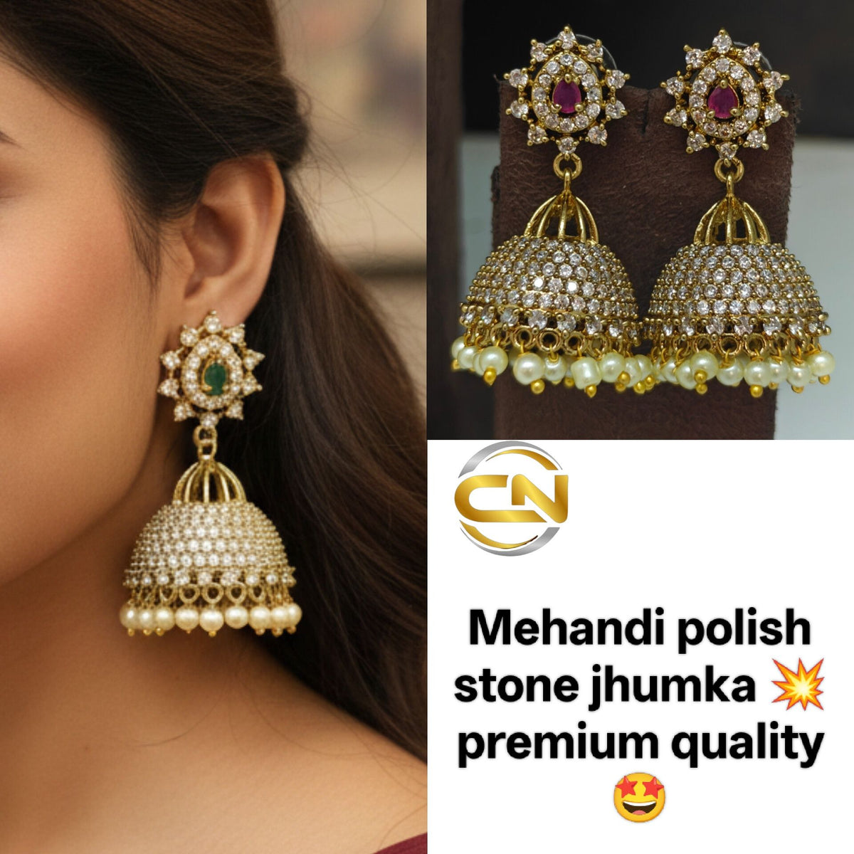 Mehandi polish stone jhumka 🤩