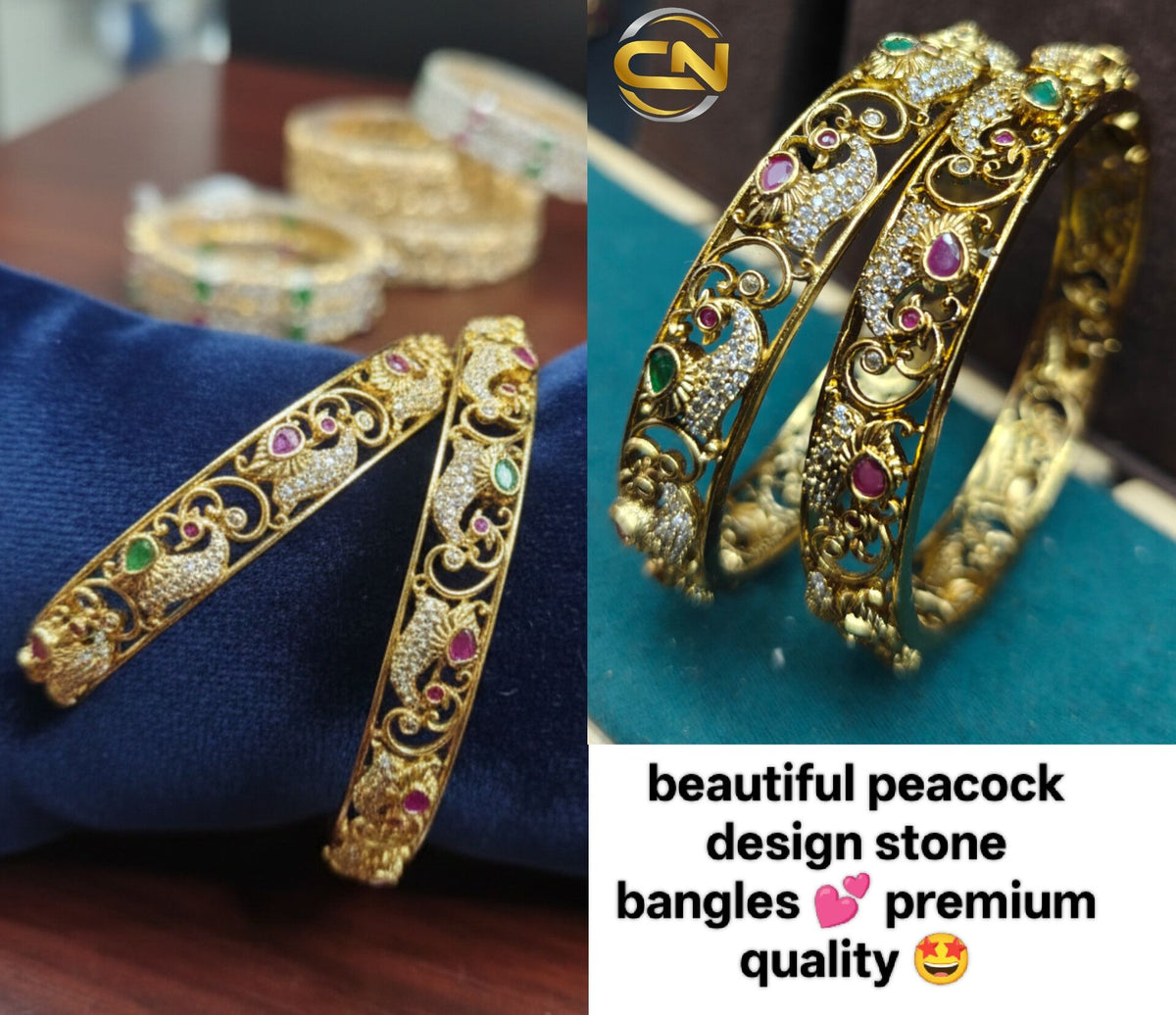 peacock design stone bangles 🤩