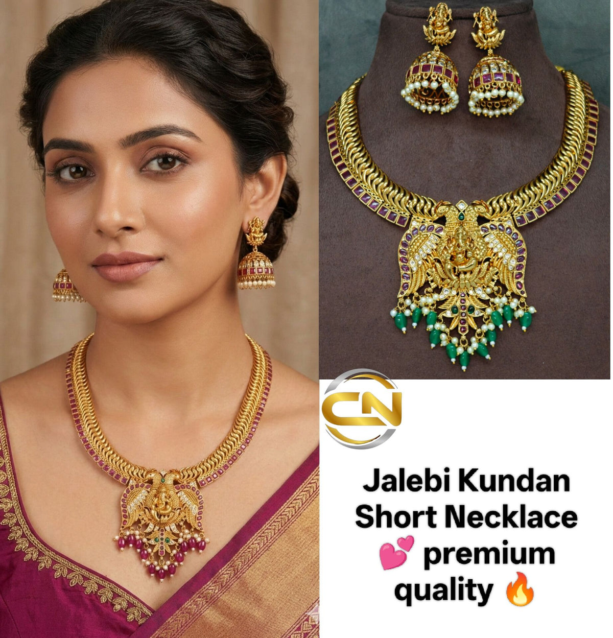 Jalebi With kundan short Necklace 💕
