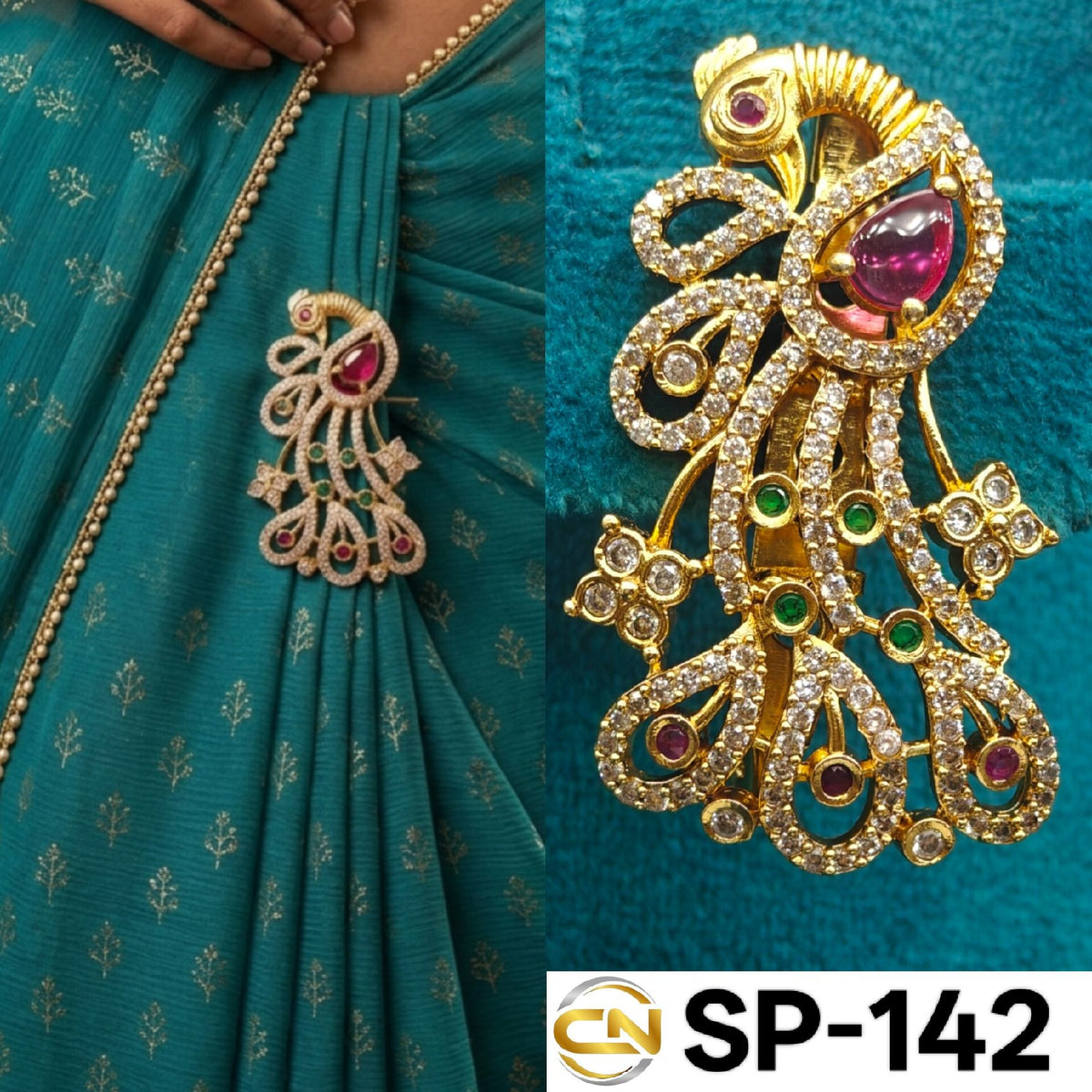 peacock design saree pin 🦚