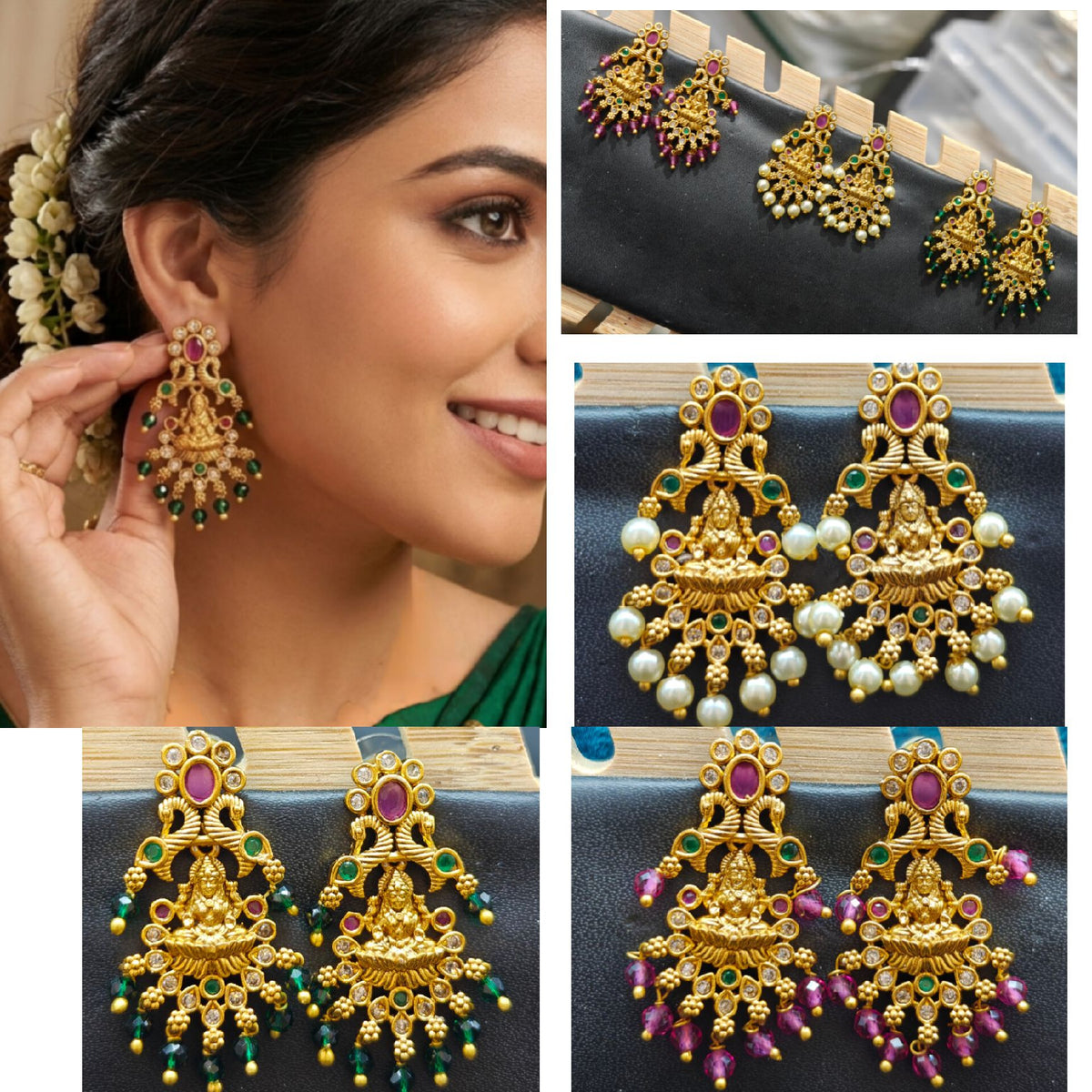 beautiful laxmi devi with peacock design earrings combo only for 207 book fast
