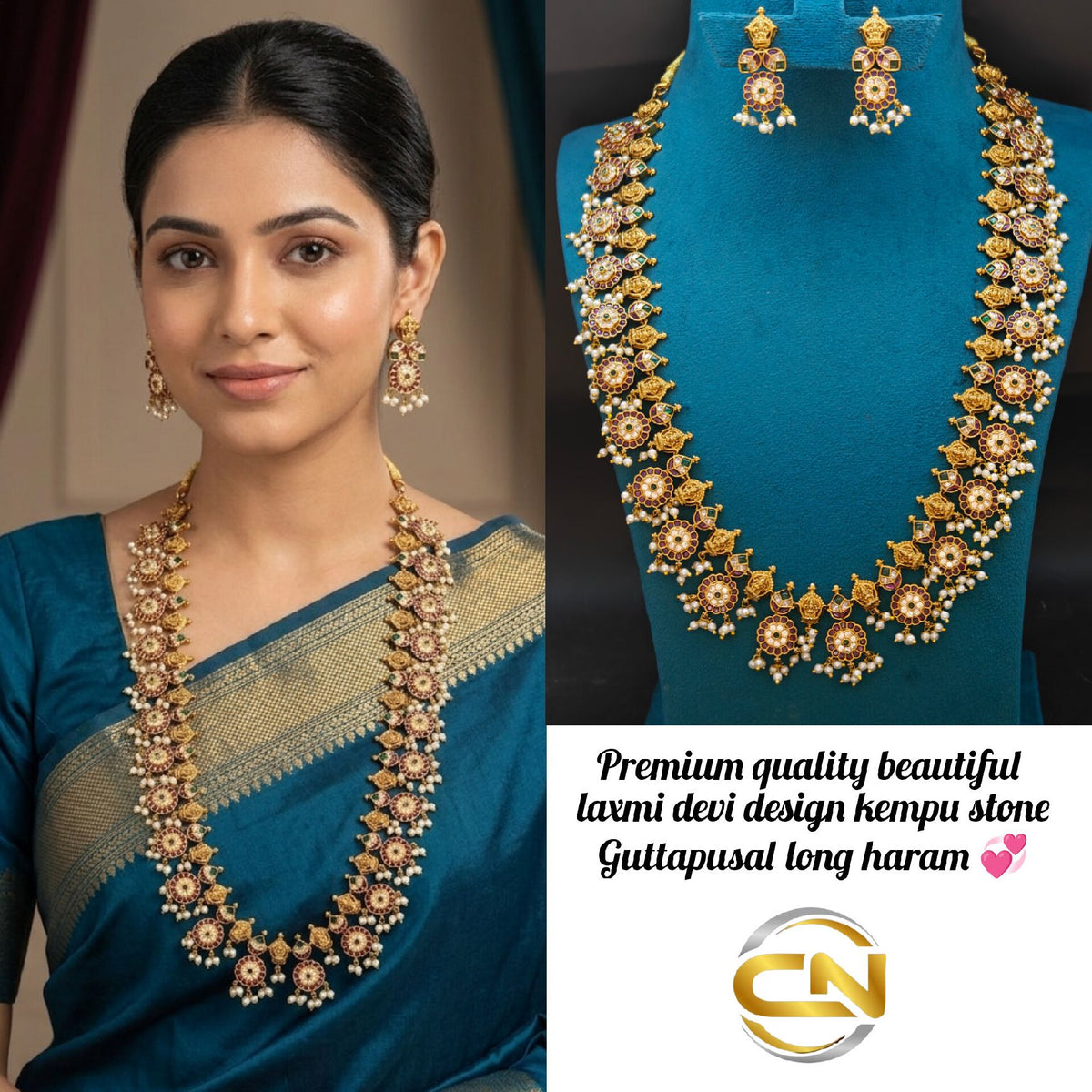 Beautiful laxmi devi design kempu stone guttapusal long haram 😍