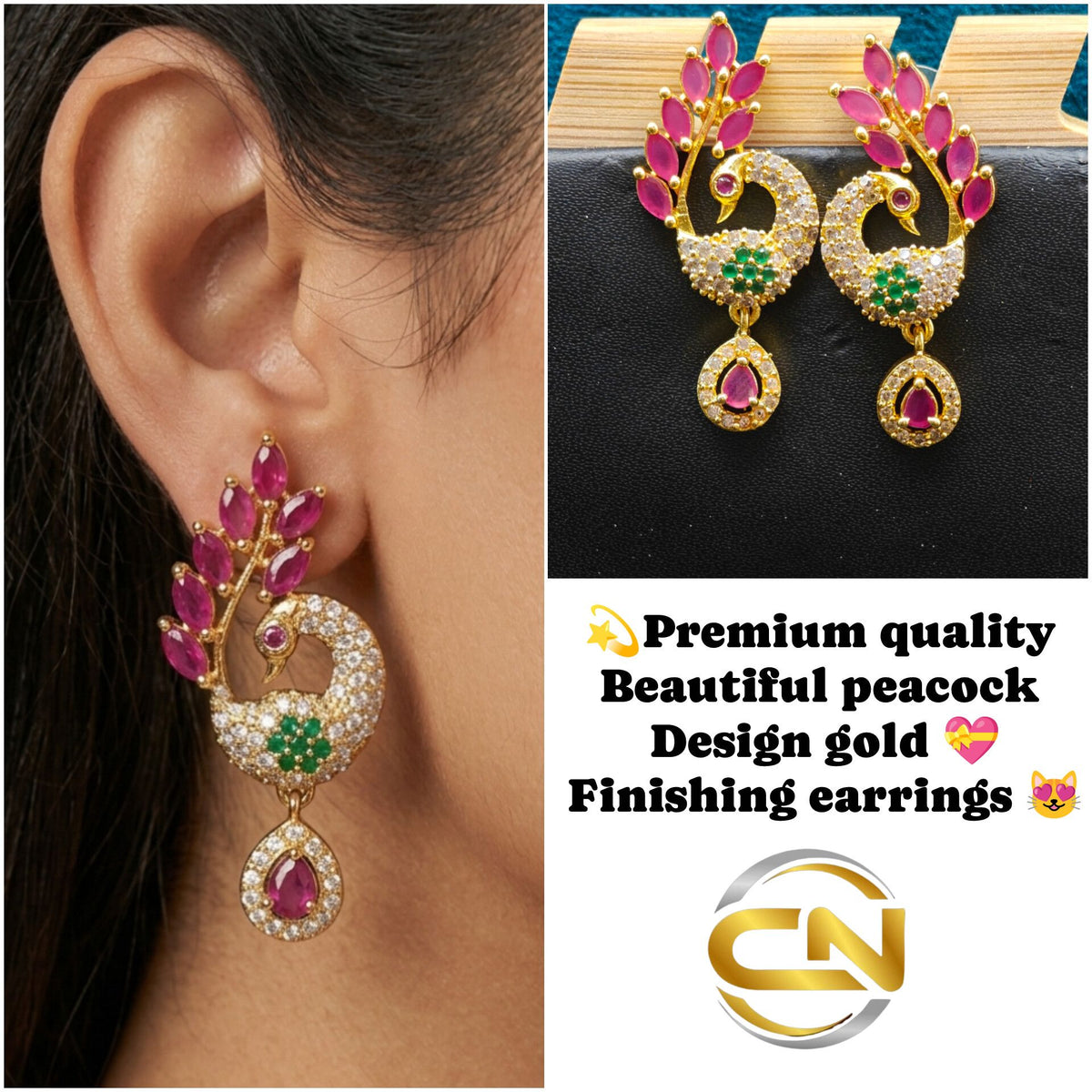 peacock design earrings 🔥