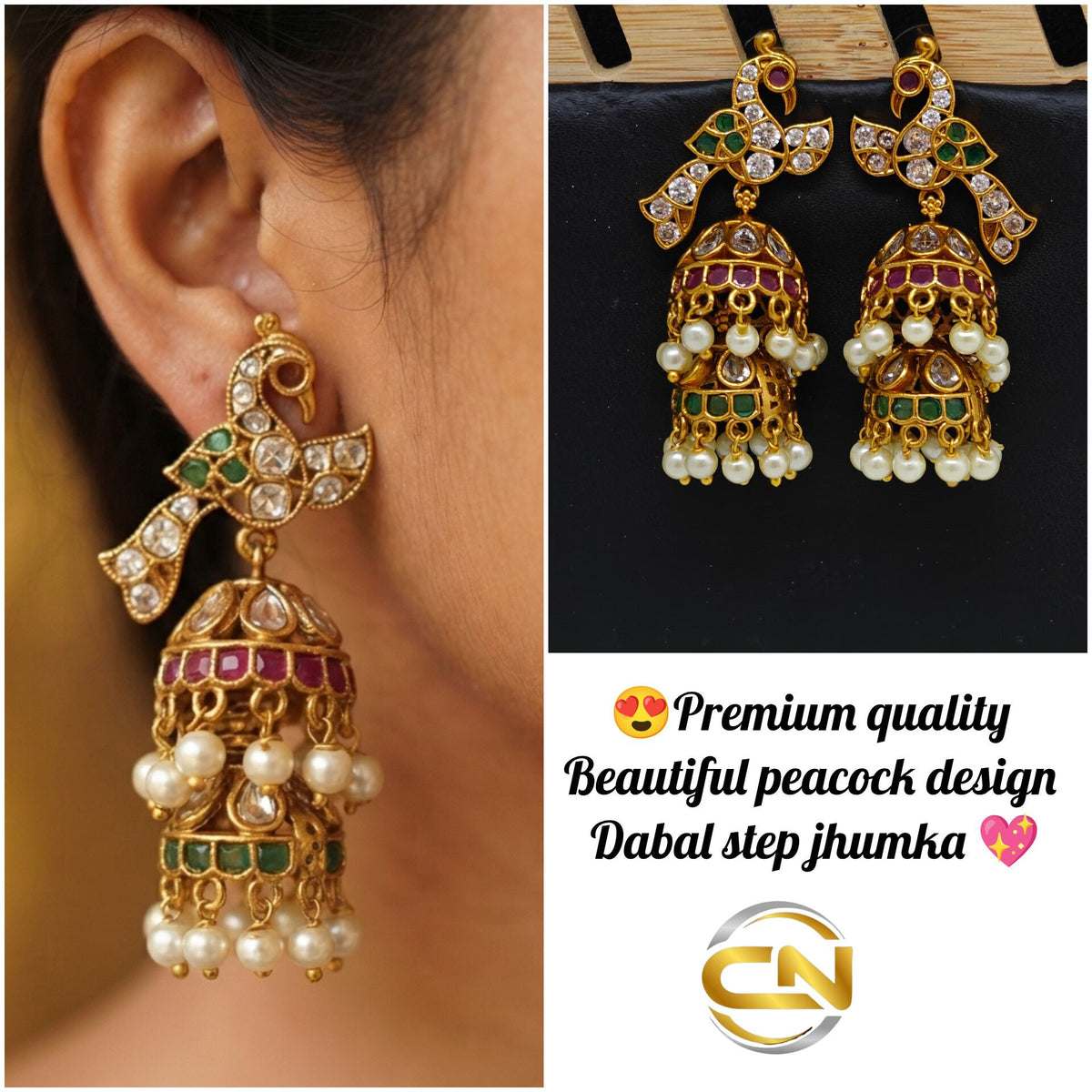 Peacock design jhumka ✨