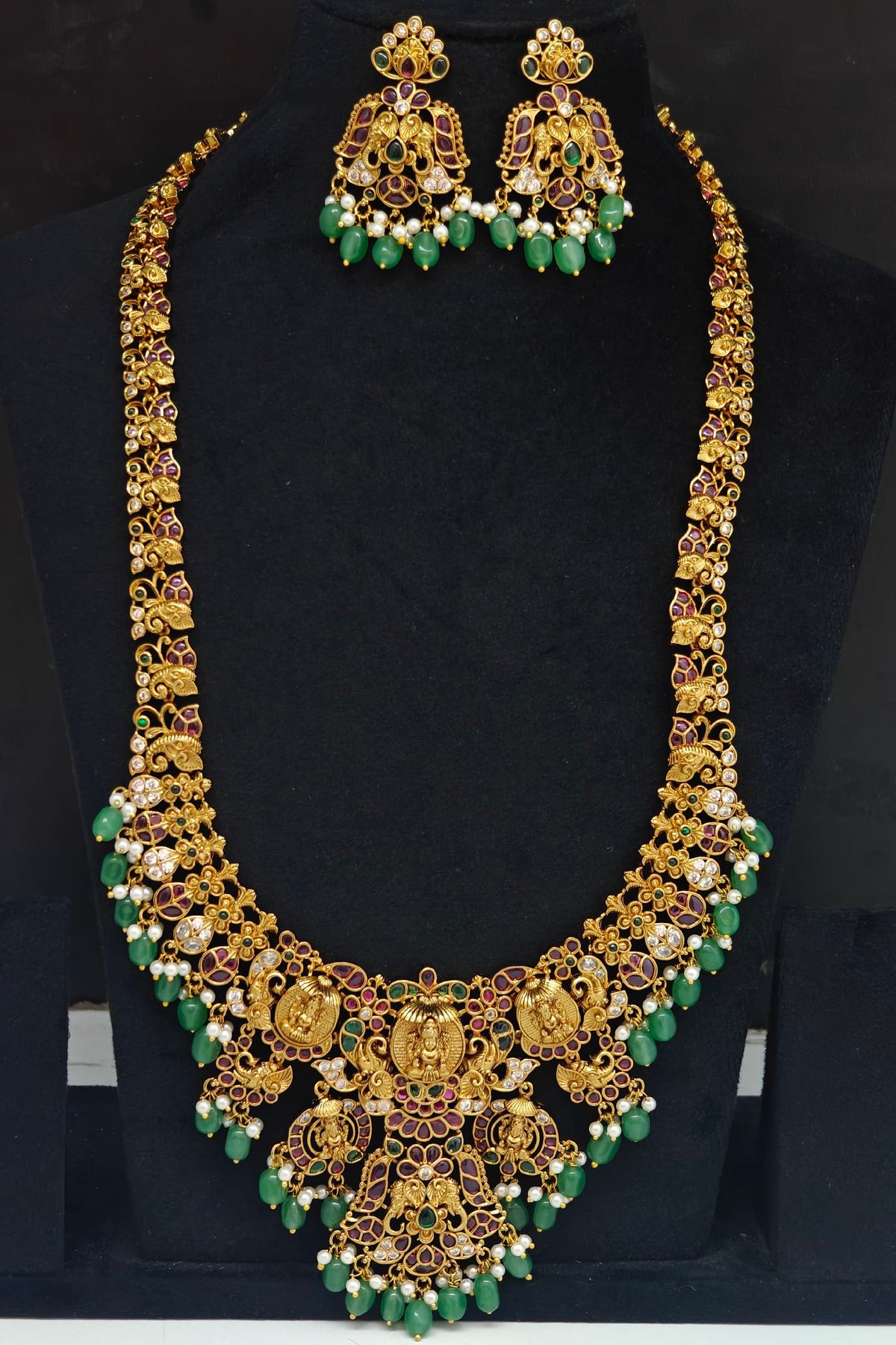 kempu stone laxmi devi design long haram