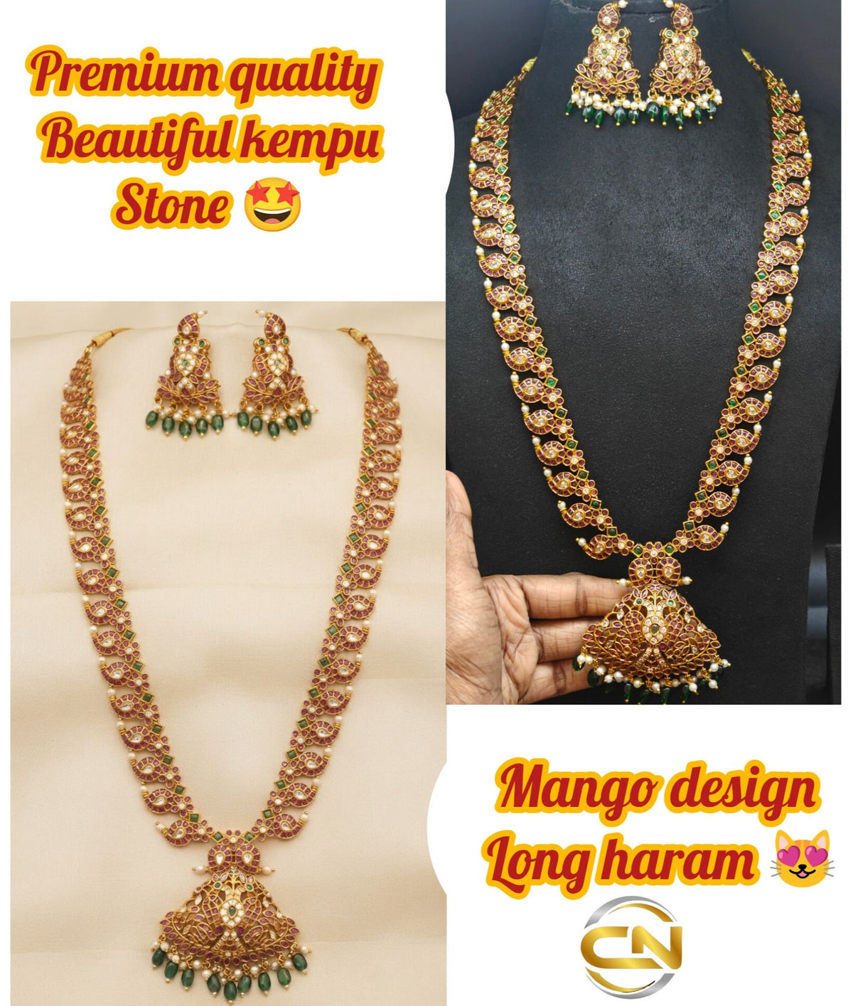 Kempu stone mango design long haram 😍